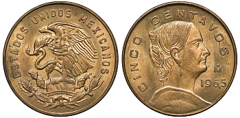 Мексика 5 сентаво 1965 Мо, Жозефа Ортис де Домингес KM 426 латунь UNC 4591-614