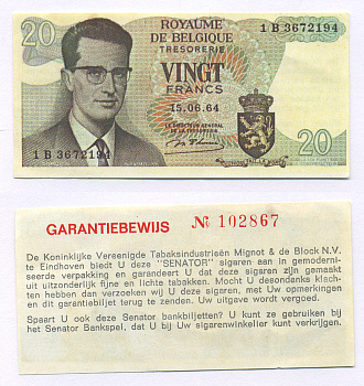 БЕЛЬГИЯ 20 ФРАНКОВ 1964 КОНТРАМАРКА ИЛИ КУПОН НА СКИДКУ, МИНИАТЮРНЫЙ РАЗМЕР бумага 7457-49-1-2