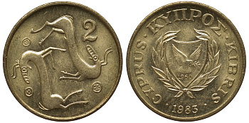 КИПР 2 ЦЕНТА 1983 KM 54.1 никель латунь UNC M22-19