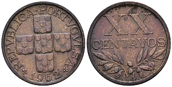 Португалия 20 сентаво 1962 KM 584 бронза 4147-564