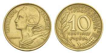 Франция 10 сантимов 1963 KM 929 алюминиевая бронза 4174-638