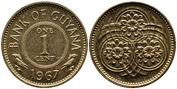 Гайана 1 цент 1967 Республика KM 31 никель латунь 57-1123