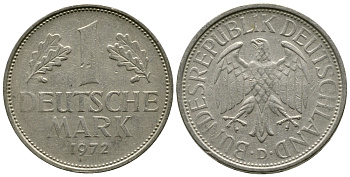 ФРГ 1 МАРКА 1972 D KM 110, J. 385 медно-никель 41-1255
