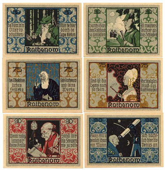 РАТЕНАУ 2х50 2х75 2х90 ПФЕННИГОВ ПЕРСОНАЖИ бумага UNC (пресс) 70-711