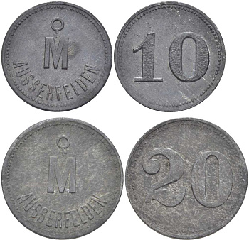 Австрия набор из 2 монет (10 и 20 геллеров) ND лагерные деньги, лагерь военнопленных Ausserfelden, первая мировая война, нотгельд  цинк    N5-56