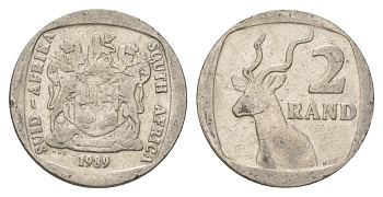 ЮАР 2 ранда 1989 KM 139 медь плакированная никелем 4626-942