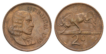ЮАР 2 цента 1969 Ян ван Рибек (1619-1677), South Africa, легенда на английском, антилопа KM 66.1 бронза 4122-443