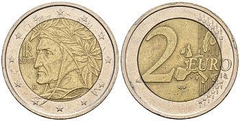 Италия 2 евро 2005 Данте Алигьери KM 217 биметалл 4148-657