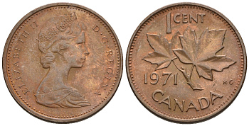Канада 1 цент 1971 Елизавета II (1952-2022), кленовый лист KM 59.1 бронза 4609-136