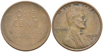 США 1 ЦЕНТ 1952 D, ЛИНКОЛЬН KM А132 медь цинк 218-612