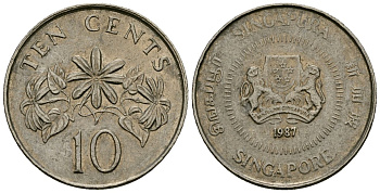 Сингапур 20 центов 1987 KM 52 медно-никель 4173-1235