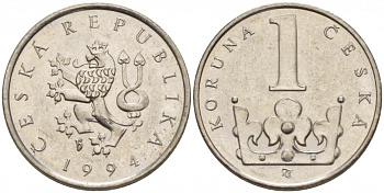 Чехия 1 крона 1994 KM 7 сталь плакированная никелем 4532-521