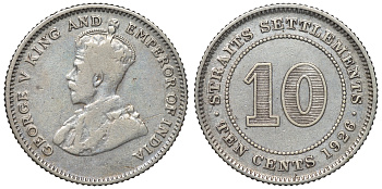 Стрейтс-Сетлментс 10 центов 1926 Георг V (1910-1936) KM 29b серебро 4115-436