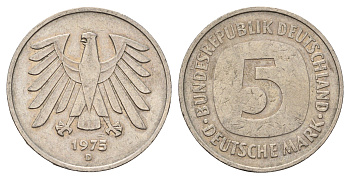 ФРГ 5 марок 1975 D KM 140.1 медно-никель 79-213