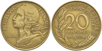 ФРАНЦИЯ 20 САНТИМОВ 1963 ТИП MARIANNE KM 930, LE FRANC 156.3 медь алюминий никель 175-757