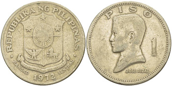 Филиппины 1 писо 1972 Хосе Рицаль KM 203 медь никель цинк 4537-425