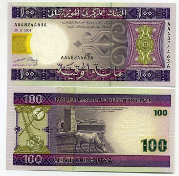 Мавритания 100 угуйя 2004 корова, мечеть Великой пятницы в Чингетти, 28 ноября 2004 Pick 10 а бумага UNC (пресс) 448-81-2