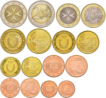 Мальта евронабор из 8 монет 2008 1, 2, 5, 10, 20, 50 евроцентов, 1 и 2 евро    UNC  181-1011