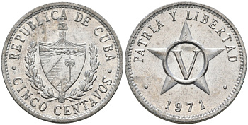 Куба 5 сентаво 1971 звезда, вторая республика (1962- ) KM 34 алюминий UNC 94-432