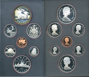 Канада набор из 7 монет 1981 Трансконтинентальная железная дорога, паровоз, оригинальная коробка и сертификат KM PS1 PROOF 06-081-39