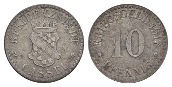 Кассель 10 пфеннигов 1917 Funck 78.4, Men05 4302.4, Men18 5464.4 железо 4636-1158