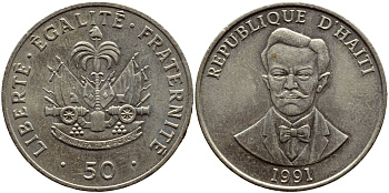 Гаити 50 сантимов 1991 Шарлемань Перальт KM 153 медно-никель UNC 62-437
