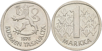 Финляндия 1 марка 1976 К KM 49а медно-никель UNC 4582-1242