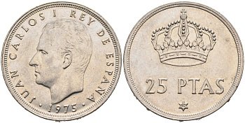 Испания 25 песет 1975 (80) Хуан Карлос I (1975-2014) KM 808 медно-никель 4571-1253