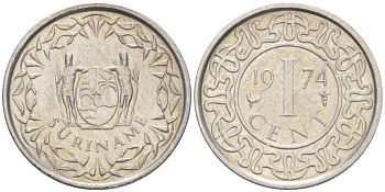 Суринам 1 цент 1974 KM 11a алюминий 100-119