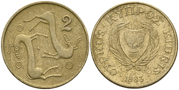 Кипр 2 цента 1983 KM 54.1 никель латунь 4174-1223