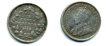 Канада 5 центов 1918 Георг V (1910-1936) KM 22 серебро 46-849