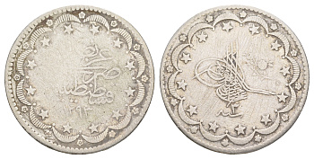 Турция 20 курушей 1876 (1878) (3), AH 1293, Османская Империя KM 722 серебро 3896-1145