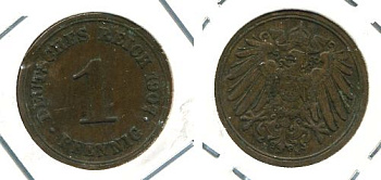 ГЕРМАНИЯ 1 ПФЕННИГ 1907 E KM 10, J 10 медь 701-312