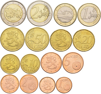 ФИНЛЯНДИЯ ЕВРОНАБОР ИЗ 8 МОНЕТ 2011 1, 2, 5, 10, 20, 50 ЕВРОЦЕНТОВ, 1 И 2 ЕВРО UNC 68-1031