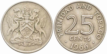 Тринидад и Тобаго 25 центов 1966 герб KM 4 медно-никель 105-459