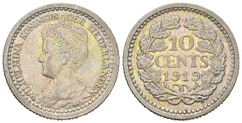 Нидерланды 10 центов 1919 Вильгельмина (1890-1948) KM 145 серебро 4151-751