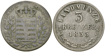 Саксен-Мейнинген 3 крейцера 1835 К KM 138 серебро 99-717