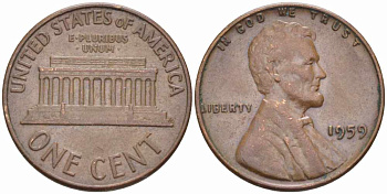 США 1 цент 1959 Авраам Линкольн KM 201 медь цинк 105-616