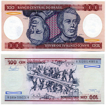 Бразилия 100 крузейро 1981 подпись 20, Герцог Каксиас Pick 198 a бумага UNC (пресс) 7202-17-1