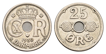 Дания 25 эре 1930 Кристиан X (1912-1947) KM 823 медно-никель 94-114