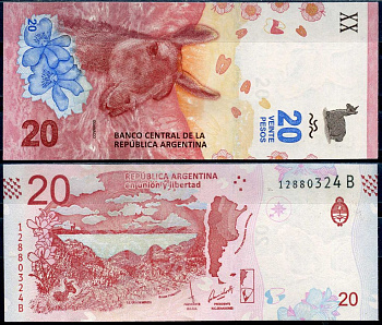Аргентина 20 песо ND (2017) Гуанако, Патагония Pick 361 (2) бумага UNC (пресс) 447-87-3