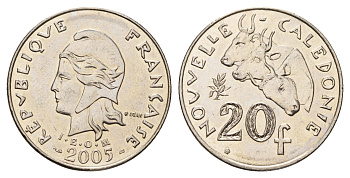Новая Каледония 20 франков 2005 KM 12 никель UNC 216-151