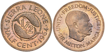 Сьерра-Леоне 1/2 цента 1964 KM 16 бронза PROOF 4604-757