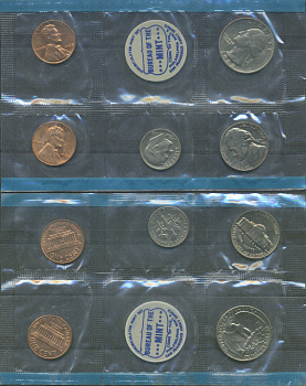 США набор из 4 монет (1, 5, 10 (дайм)и 25 (квотер, 1/4 доллара)) и отметки монетного двора 1968 в оригинальной упаковке, в запайке KM 164a, A192, 195a и 201 UNC 8-2-06-07