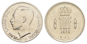 Люксембург 10 франков 1978 Герцог Жан (1964-1999) KM 57 никель UNC 4641-1112