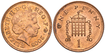 Великобритания 1 пенни 2005 Елизавета II (1952-2022) KM 986, Spink 4710 (B5) сталь плакированная медью 4609-625