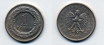 Польша 1 злотый 1995 MW KM 282 медно-никель 35-1221
