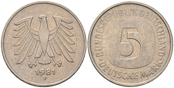 ФРГ 5 марок 1981 F KM 140.1 медно-никель 4557-1124