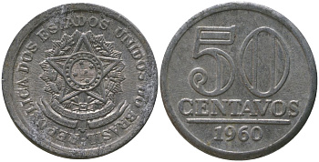 Бразилия 50 сентаво 1960 KM 569 алюминий 4577-736