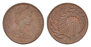 Новая Зеландия 1 цент 1985 Елизавета II (1952-2022), лист папоротника KM 31.2 бронза 4655-1138